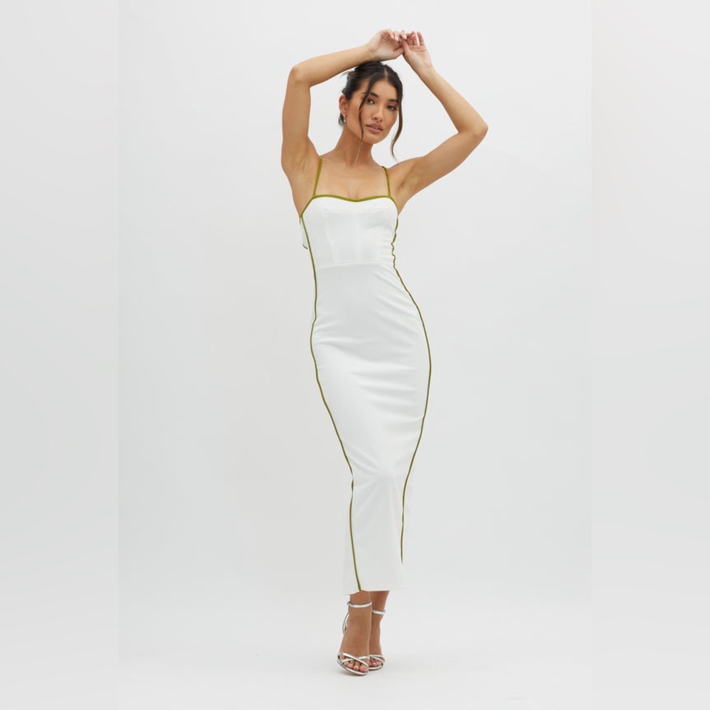 Future Awaits Lace-Up Back Midi Dress White